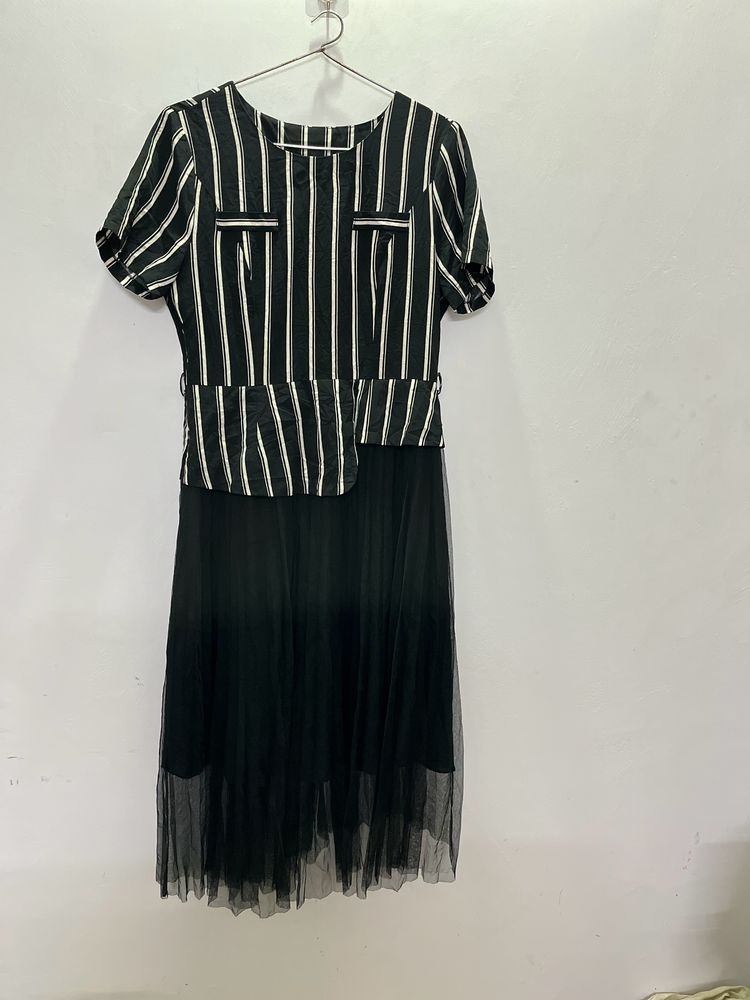 Korean Thrifted Black Net Middie Dress