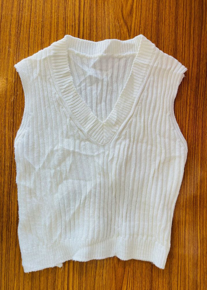 White Knit Vest Top