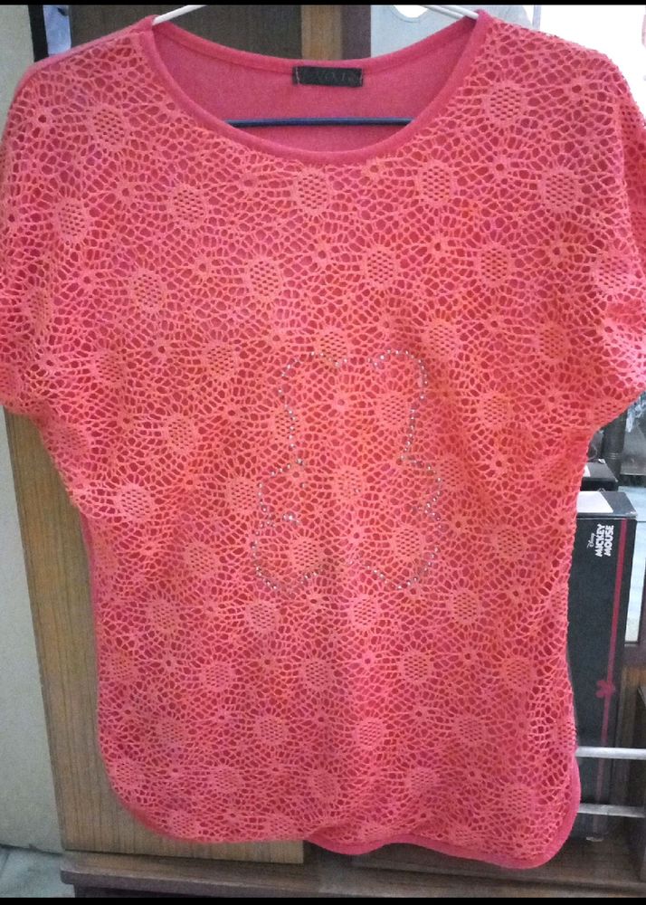 Pink Baggy Net Long Top