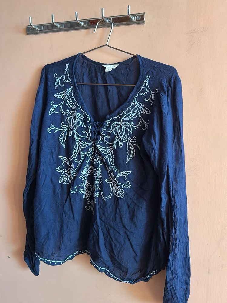 Embroidered Blue Top