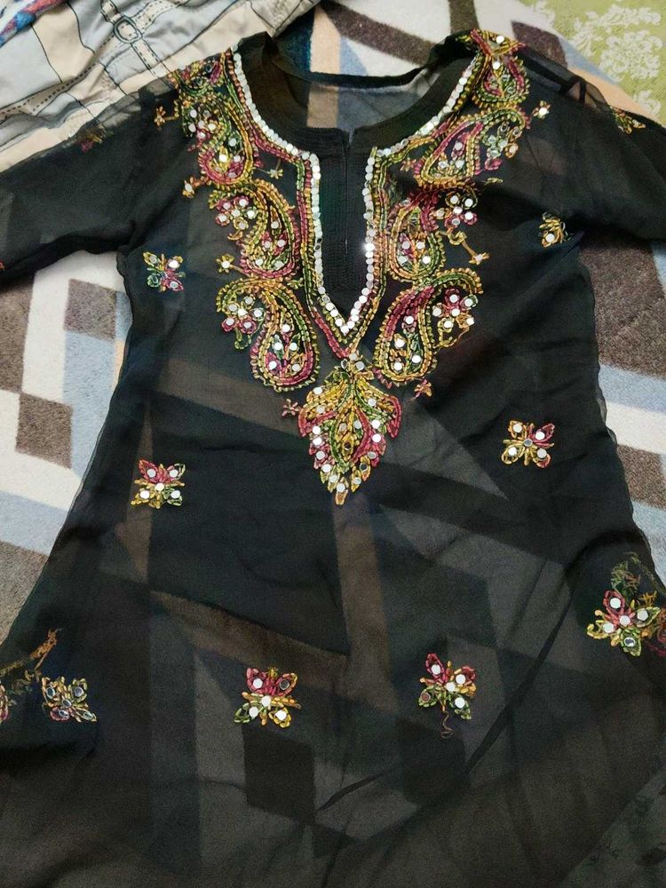 Embroidered Black Kurta
