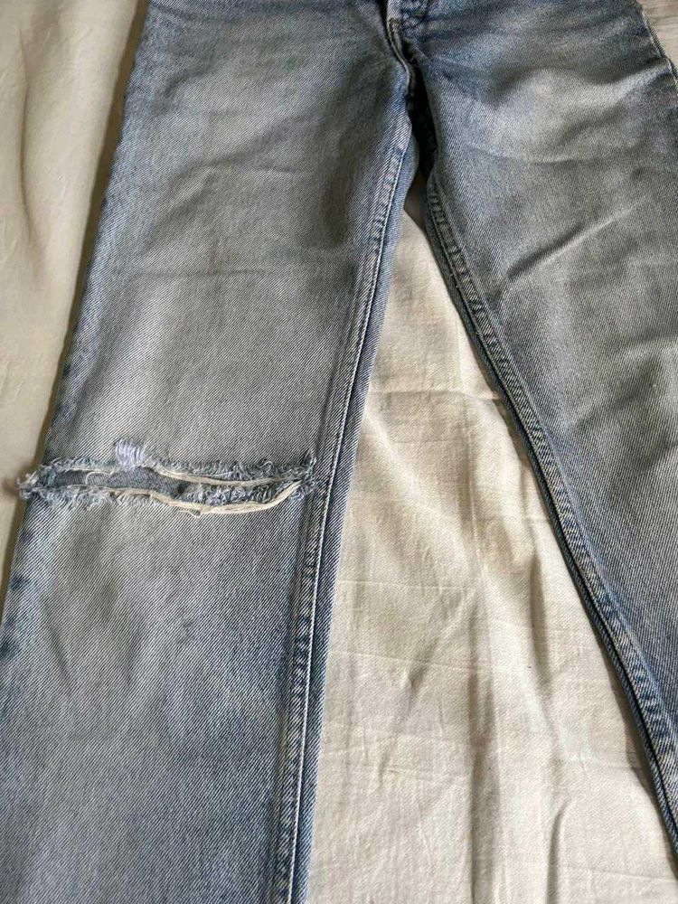 Knee Cut Straight Fit Denim
