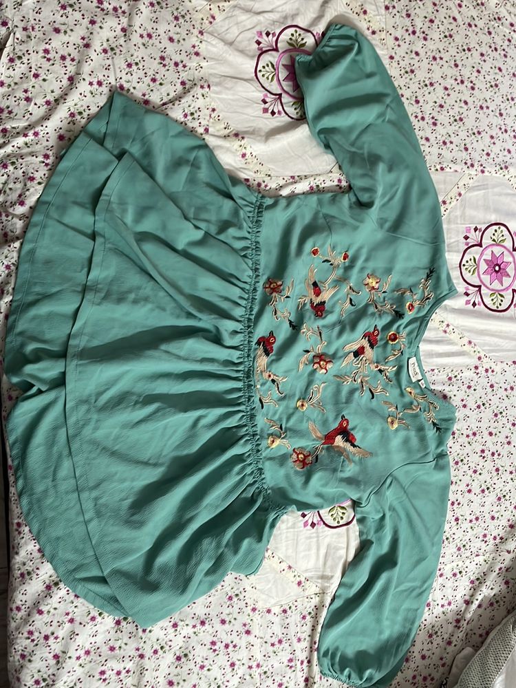 Ethnic Peplum Kurta - Mason Green Color