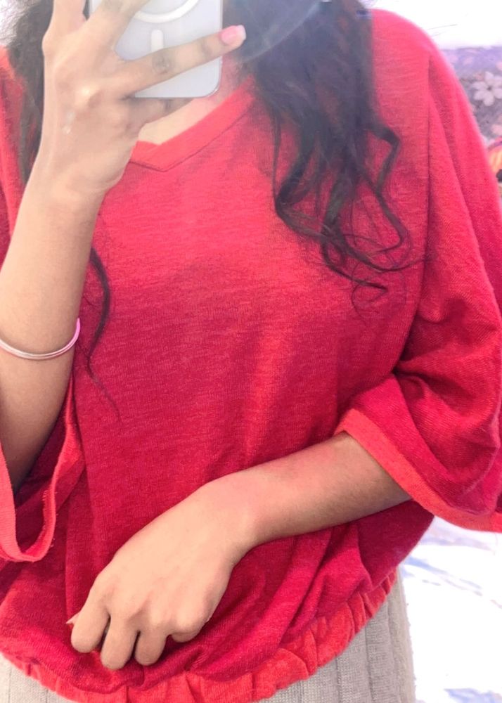 Red V-Neck Top