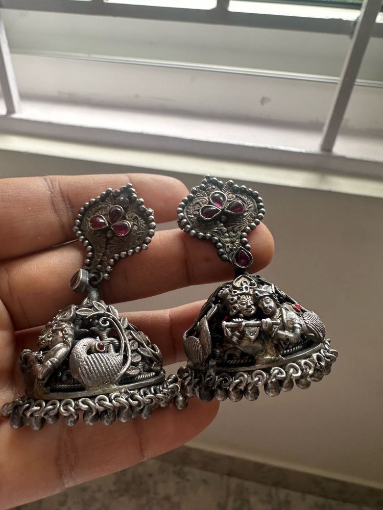 Tribe By Amrapali Silver Radha Krishna Jhumka