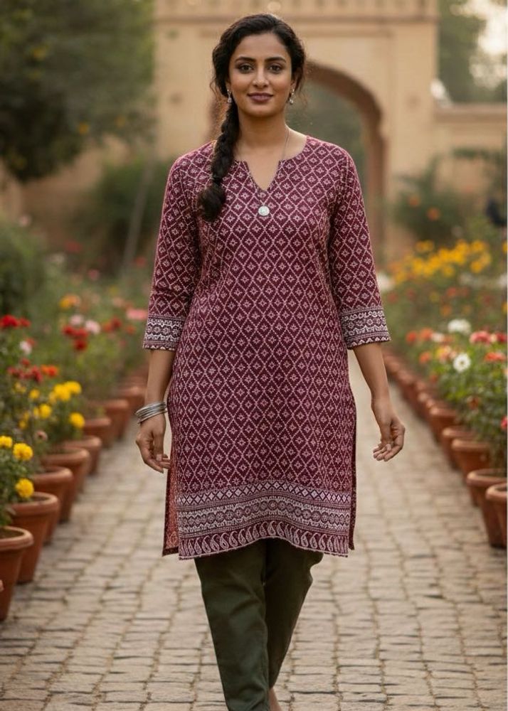 Maroon embroidered Amritsari Kurta