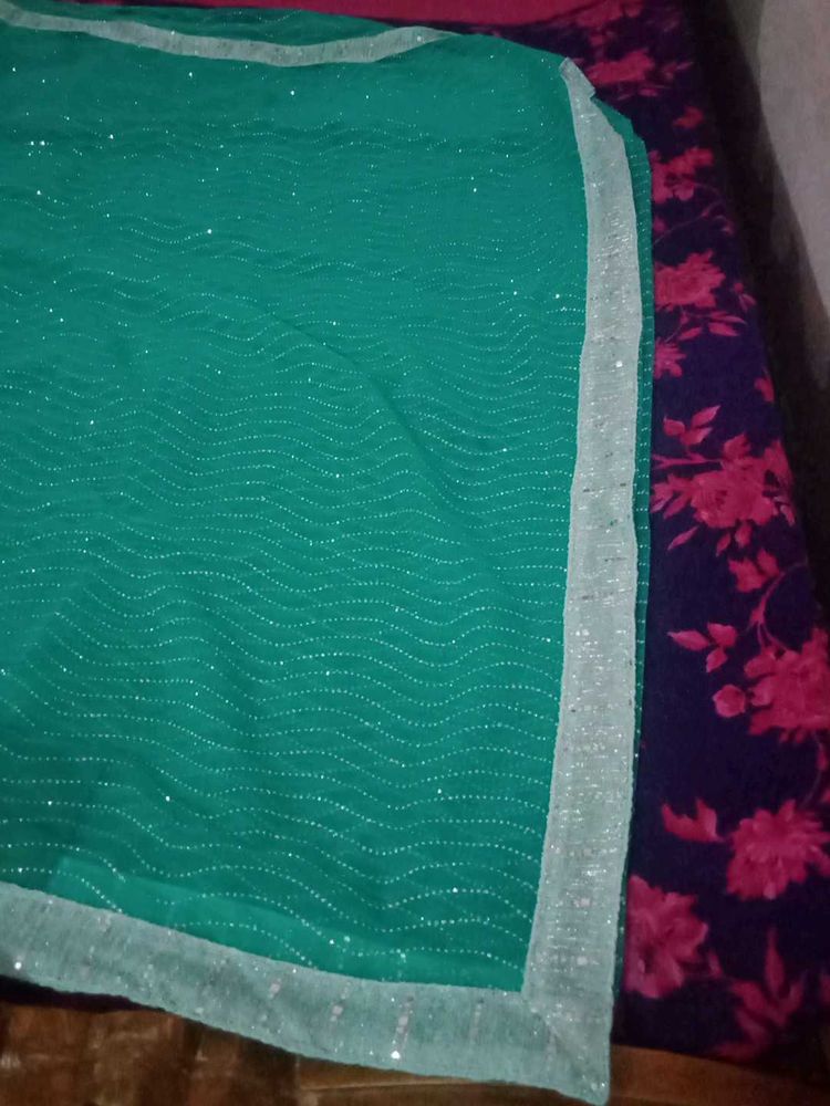 Emerald Green Sequin Scarf.Saree