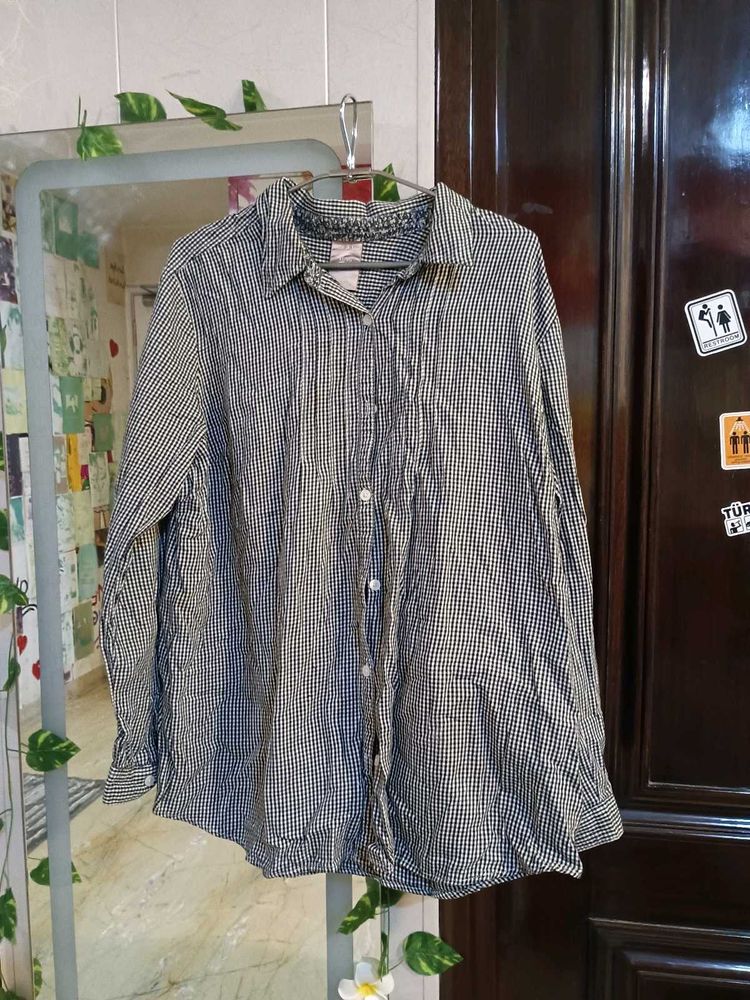 Black &amp; White Gingham Button-Down Cotton Shirt