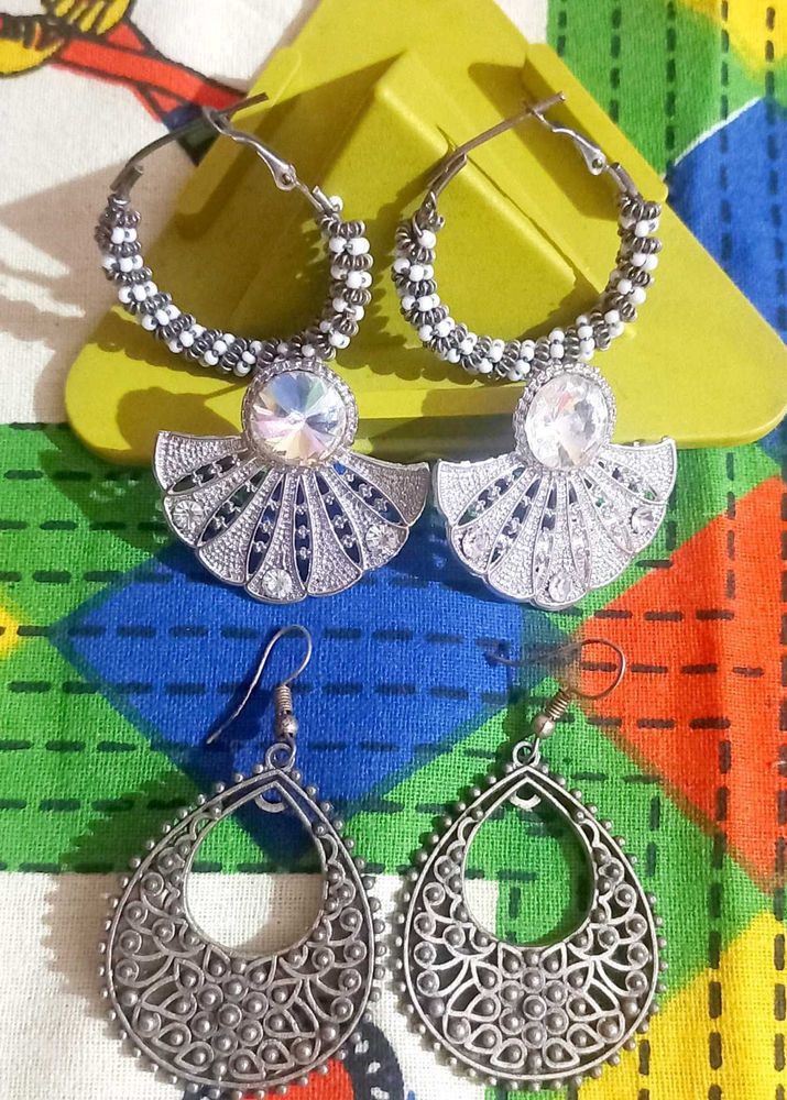 Silver Charm Oxidised Jhumka Combo (Set of 3)