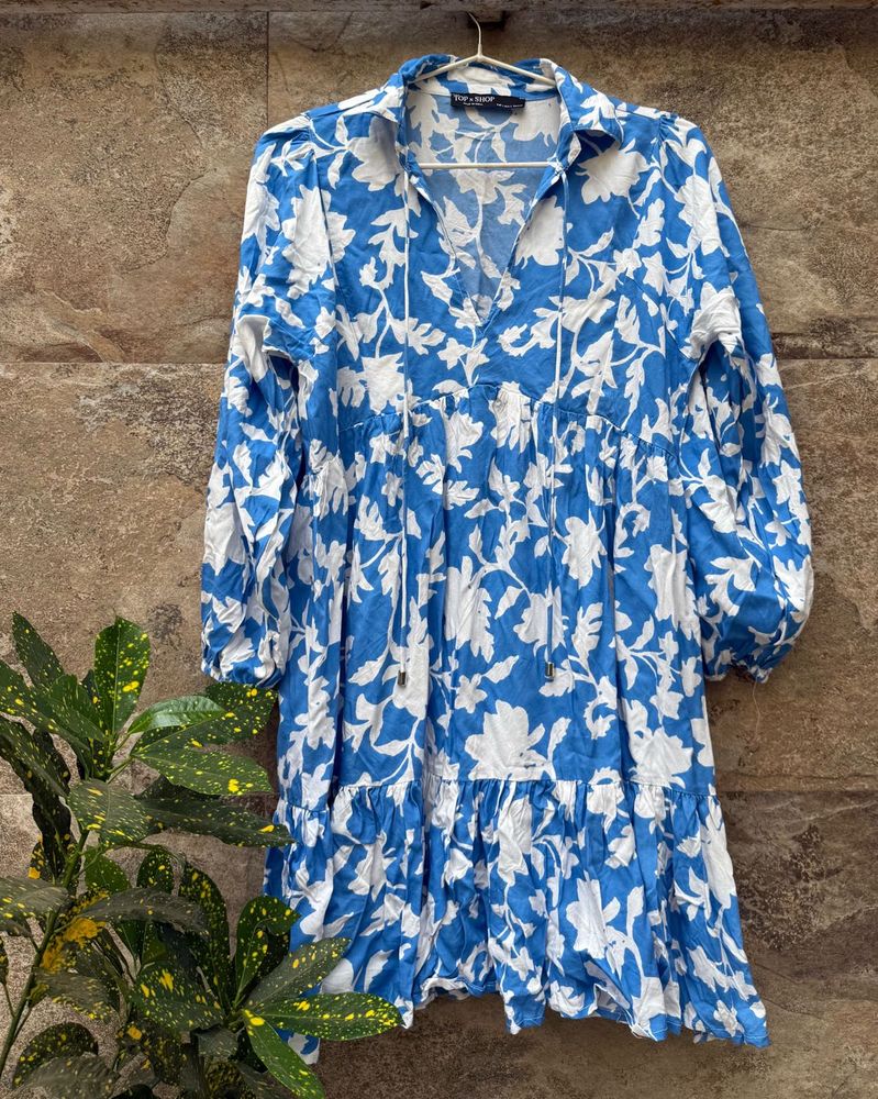 Blue Floral Print Mini Dress