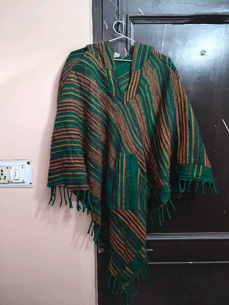 Earthy Green Woolen Poncho