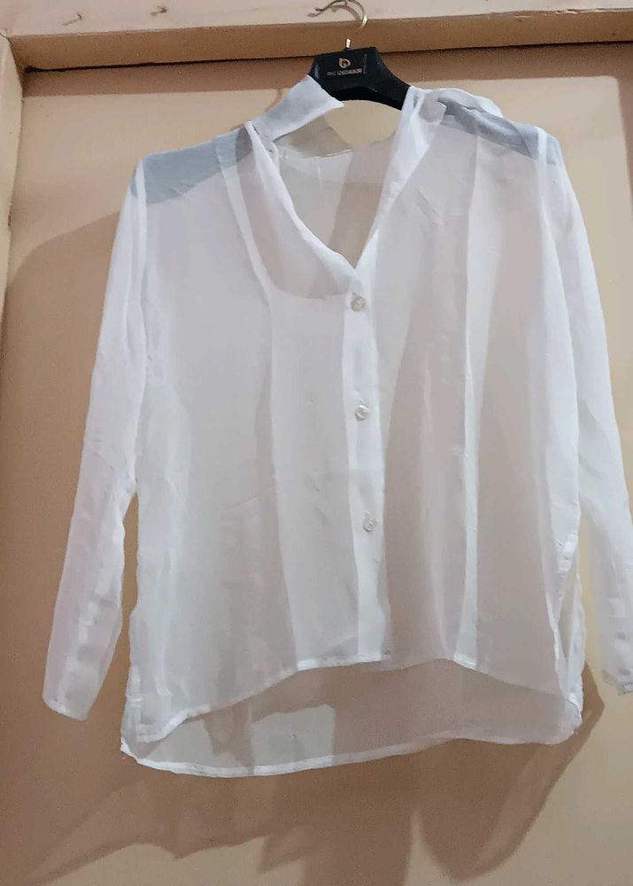 White Sheer Button-Down Top