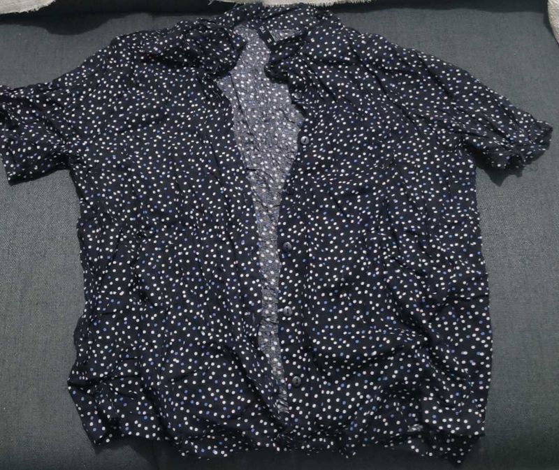 Navy Polka Dot Button-Up Shirt
