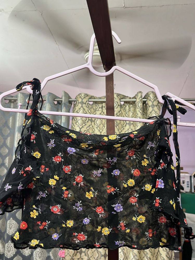 Off Shoulder Tie Up Floral Crop Top