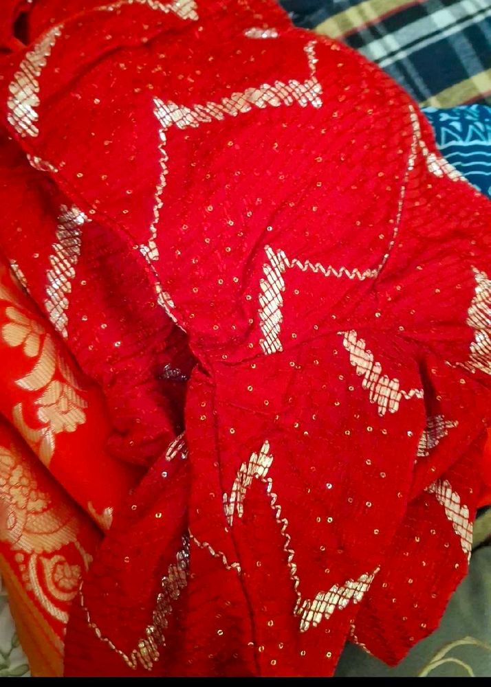 Red &amp; Silver Detail Fabric