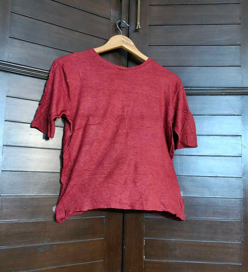 Women Red Short Sleeve Casual Crop Top