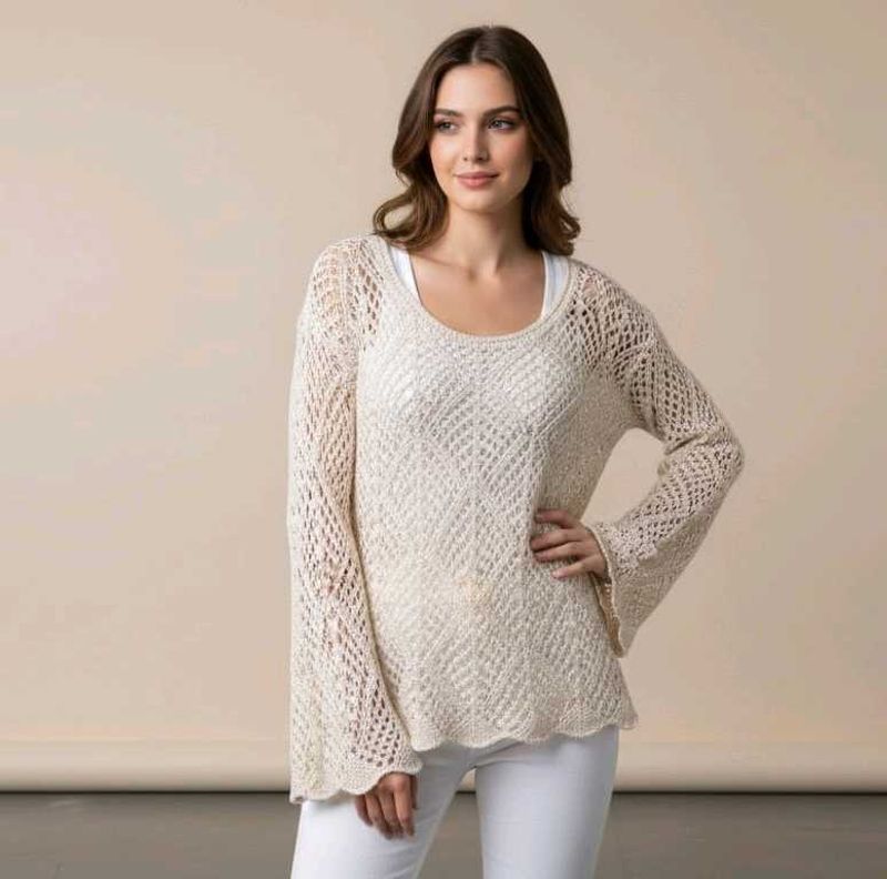 Cream woolen crochet top