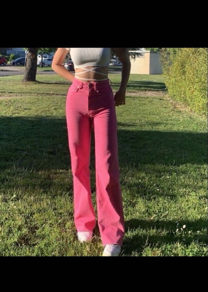 Pink Flare Leg Trousers