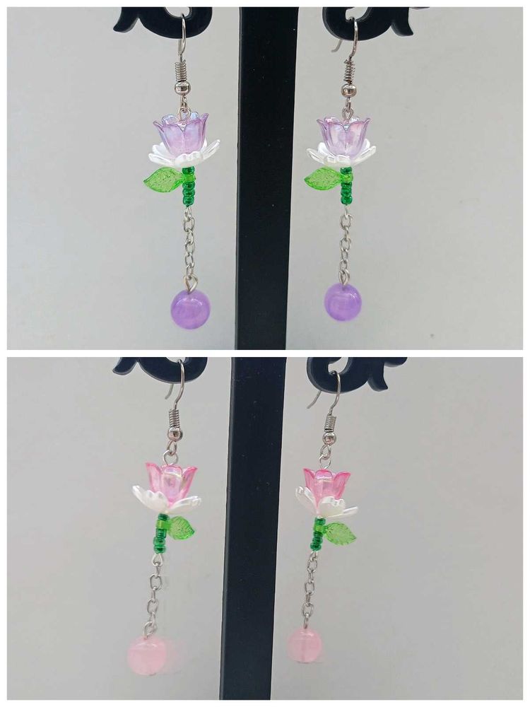 Flower Drop Earrings Combo of 2 (Pink&amp;purple)