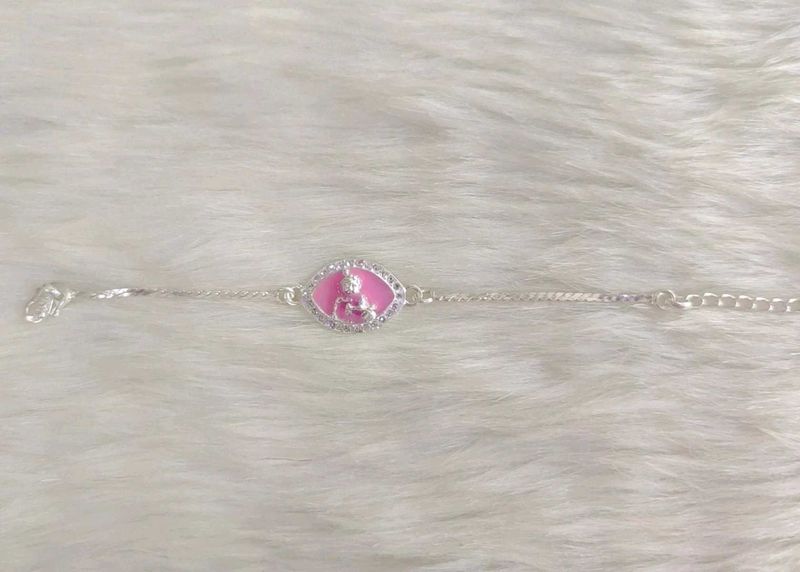 Pure Silver Light Weight Pink Charm Bracelet