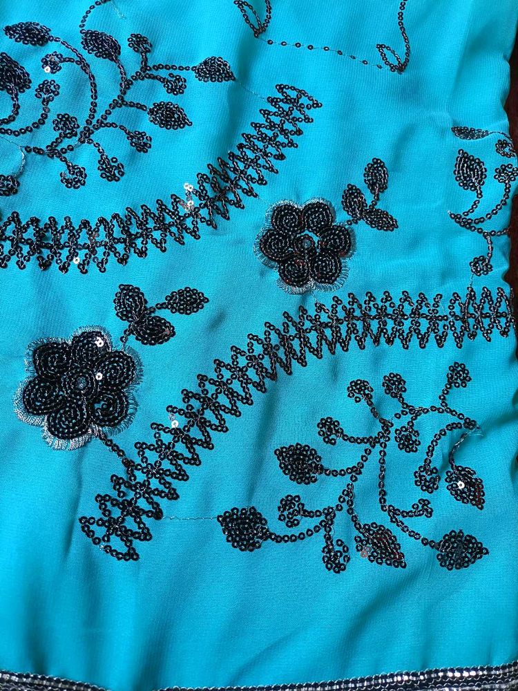 Teal Embroidered Saree