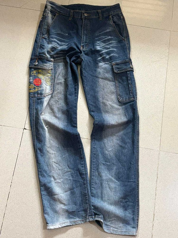 Embroidered Cargo Jeans