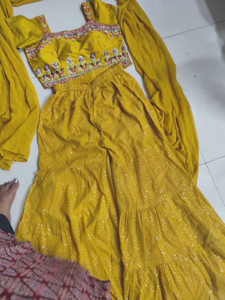 Yellow Embroidered Gharara Set