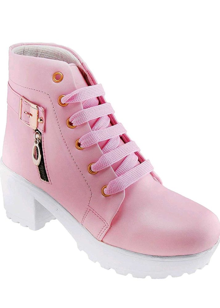 Pink Lace-Up Ankle Boots