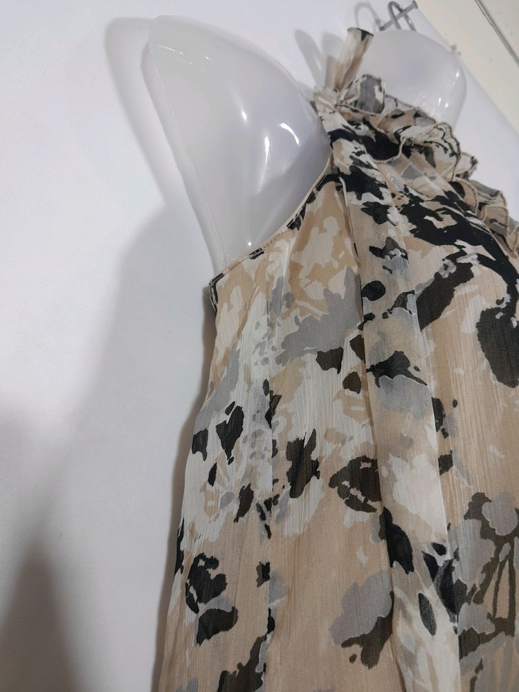 Vero Moda Cream and Black Printed Halter Neck  Dre