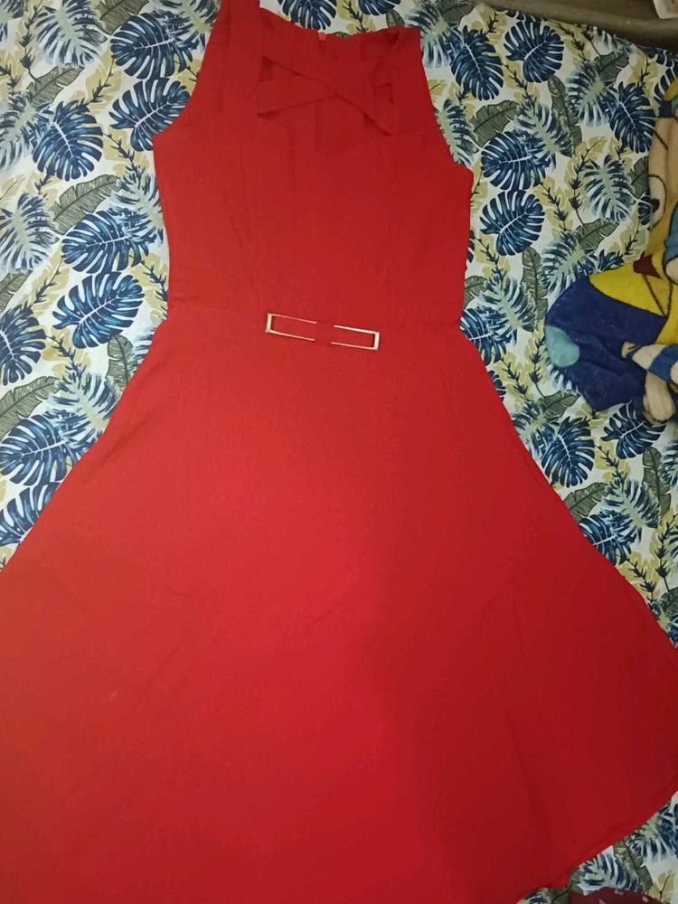 Red A-Line Sleeveless Dress