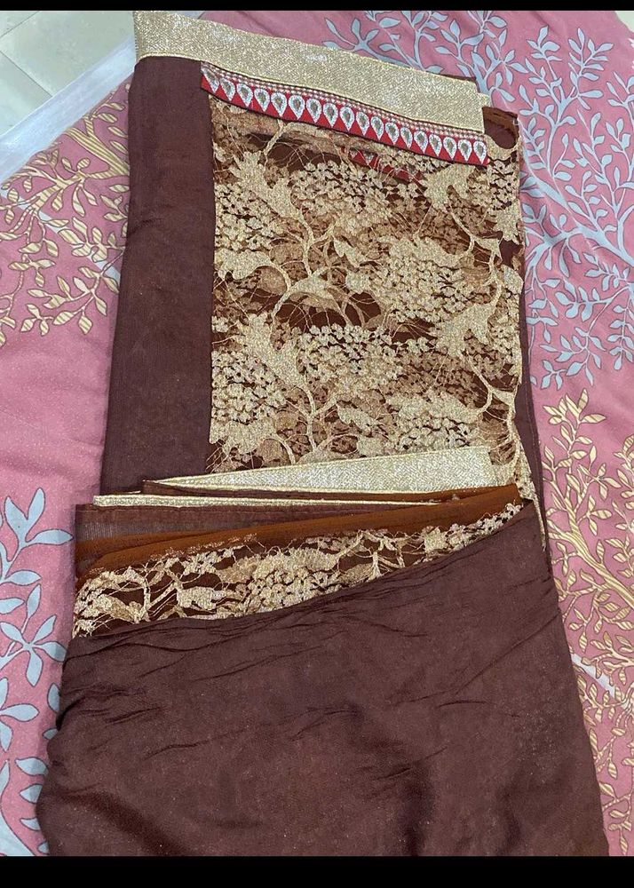 Elegant Brown Floral Saree