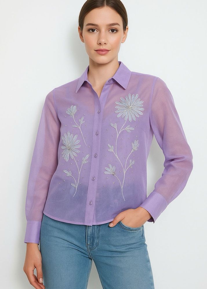 Lavender Floral Button-Down Shirt