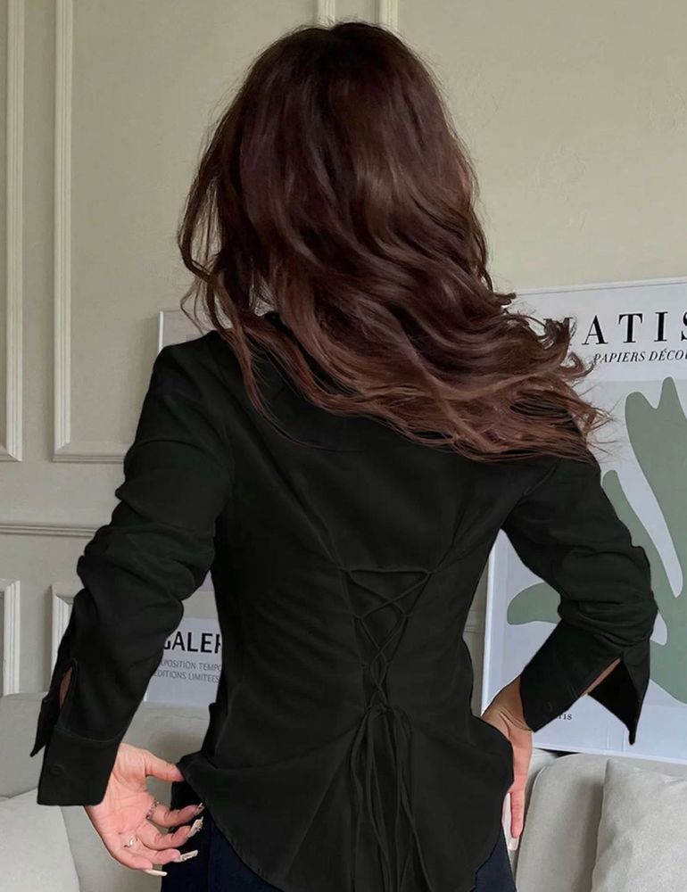 Chic Black Lace-Up Back Top