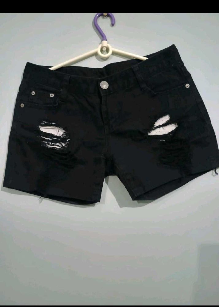 Distressed Black Denim Shorts