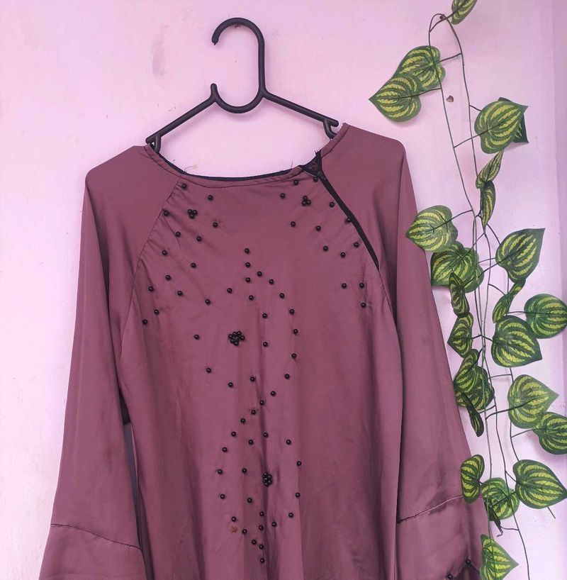 Mauve Embellished Bell Sleeve Abaya