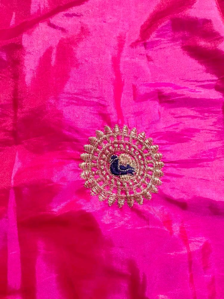 Dark Pink Embroidered Silk Flared Palazzo