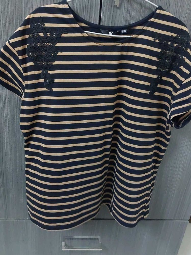 Striped Lace Shoulder Top