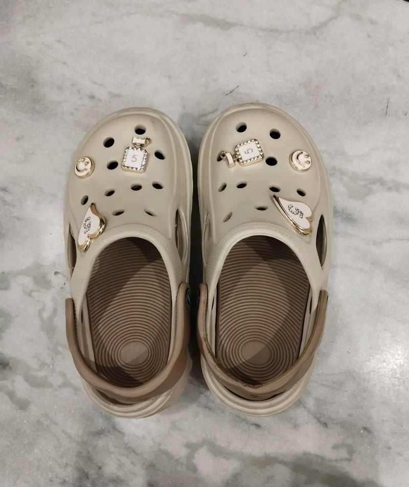 Beige Crocs with Charms