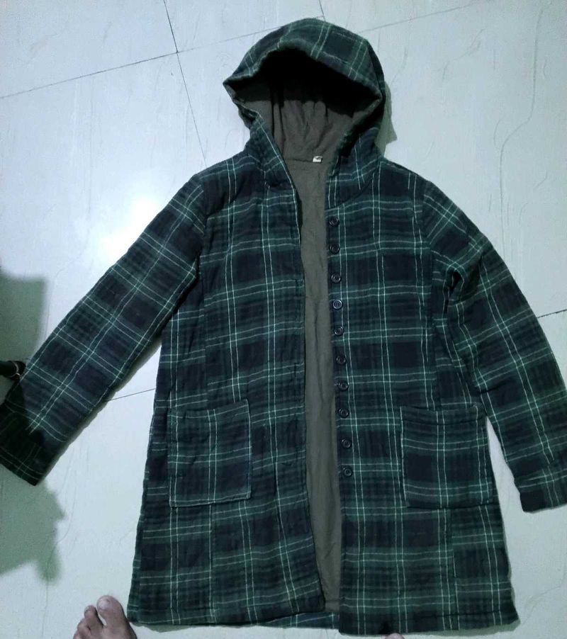 Green Plaid Hooded Coat