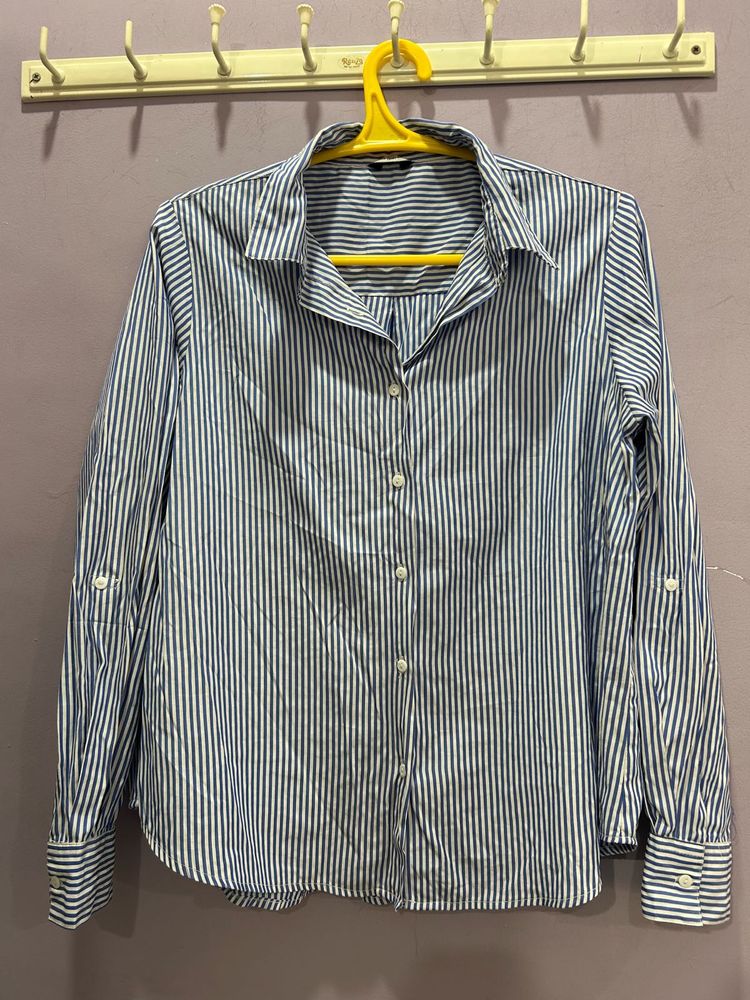 Style Quoteint Women Blue Striped Shirt