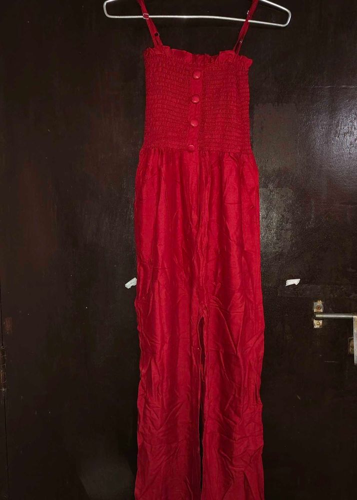 Red Button-Down Jumpsuit