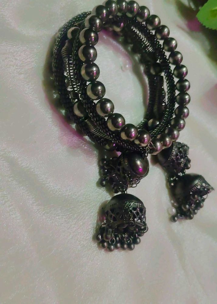 Elegant Black Metal Bangles Set with Traditional J