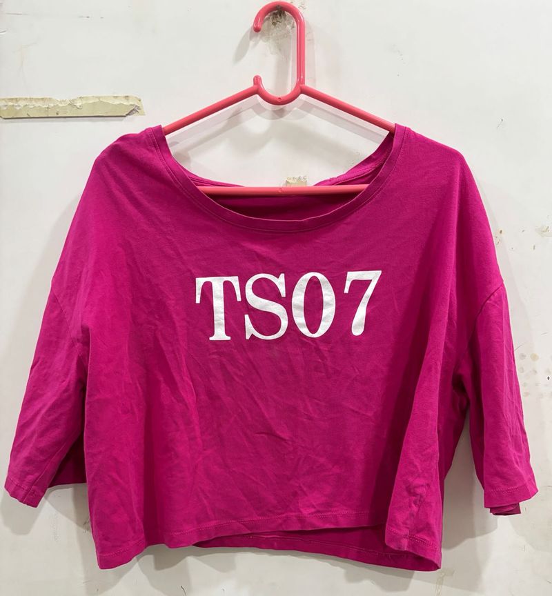 Pink Cropped Graphic T-Shirt
