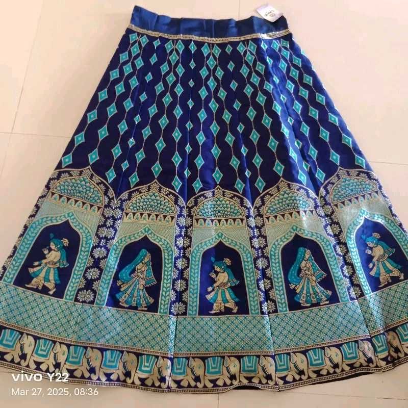 Navy Blue and Turquoise Banarasi Silk Work Lehnega