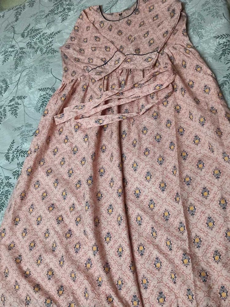 Floral Print Midi Dress with Tie
