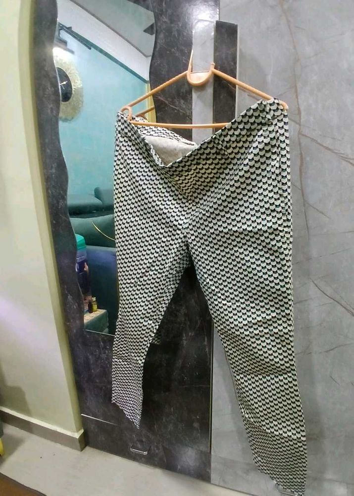 Patterned Blend Trousers Side Zip And Pocket
