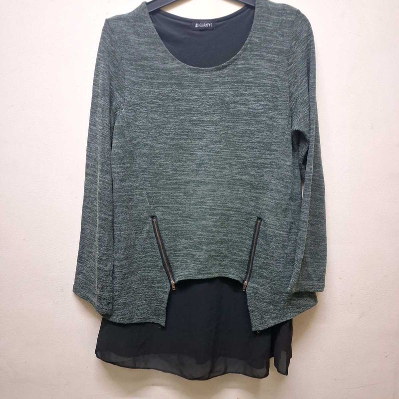 Stylish Green Long Sleeve Top