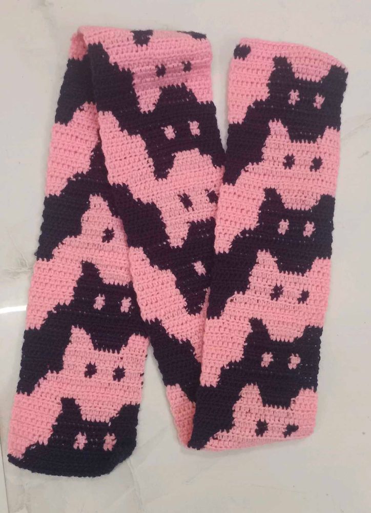 Pink &amp; Black Crochet Cat Scarf
