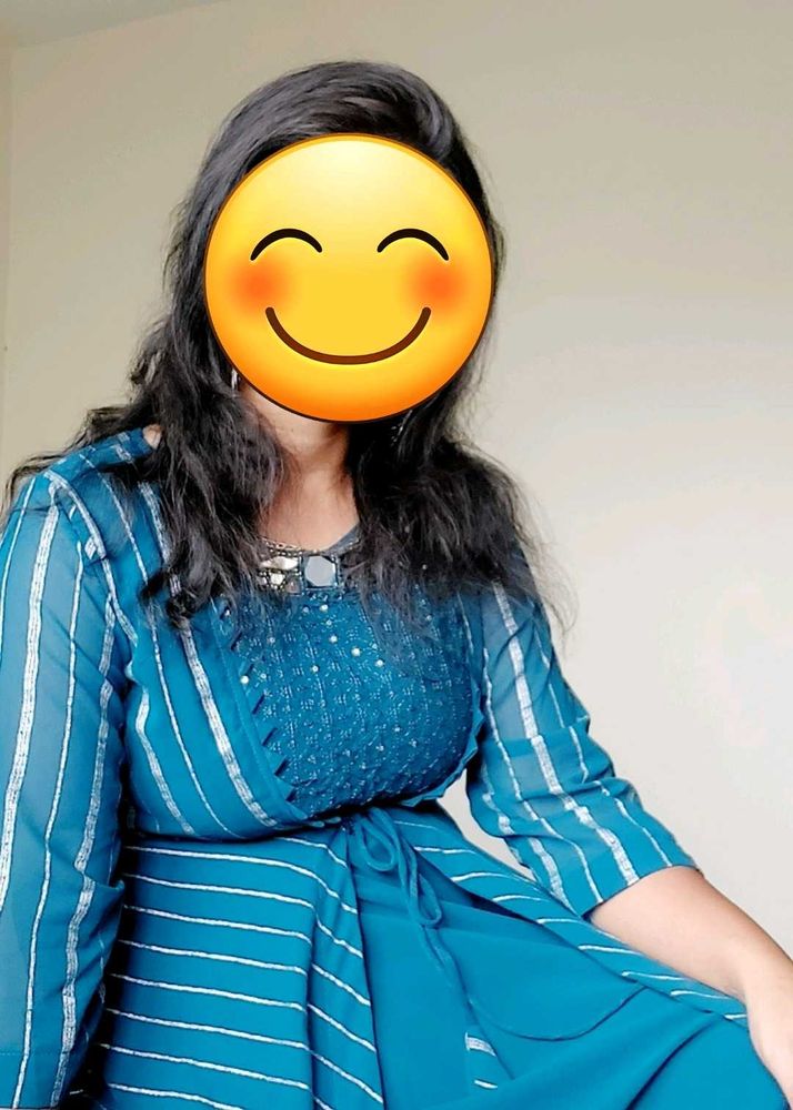 Teal Striped Dress with Embellishments