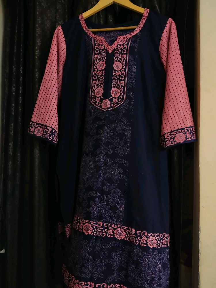 Pink and Blue Kurti Set